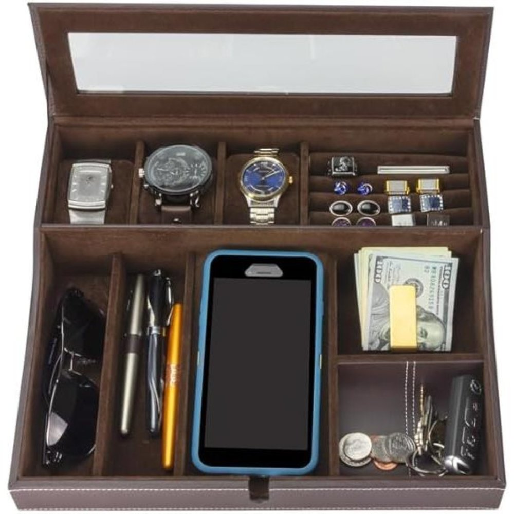 Navigator Large Dresser Valet Tray & Mens Jewelry Box Organizer -Watch Organizer